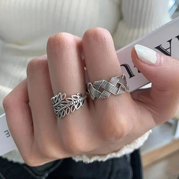 Minimalist 925 Sterling Silver Leaf Ring Criss Cross Ring Dainty Wrap Twist Ring - Picture 6 of 7